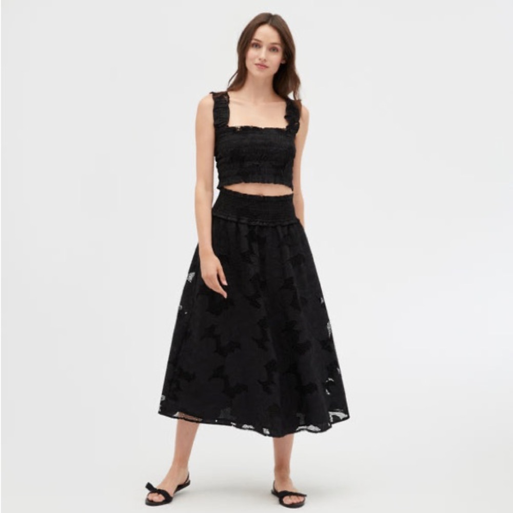 Hill House Delphine Nap Skirt - NWT - Cotton Black Floral Lace